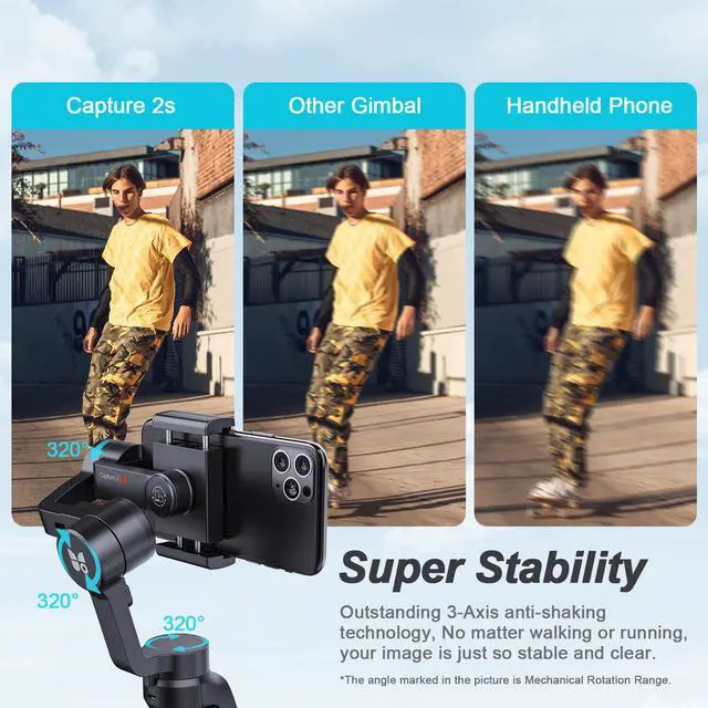 Alt view image 2 of 7 - 3-Axis Gimbal Stabilizer for iPhone 13 12 11 Pro Max XS X XR Samsung s21 s20 Android Smartphone, Handheld Gimble with Focus Wheel, Phone Stabilizer for Video Recording Vlog - FUNSNAP Capture 2s Combo