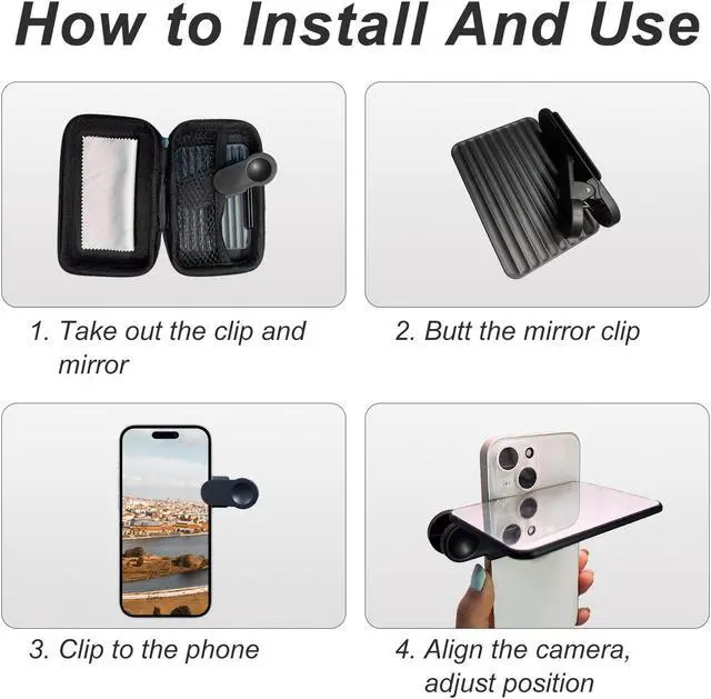Alt view image 5 of 5 - Smartphone Camera Mirror Reflection Clip Kit, 2023 New Adjustable Phone Camera Mirror Reflection Clip Kit, Mirror Reflection Clip Kit, Mirror Reflection for Phone Camera (Balck)
