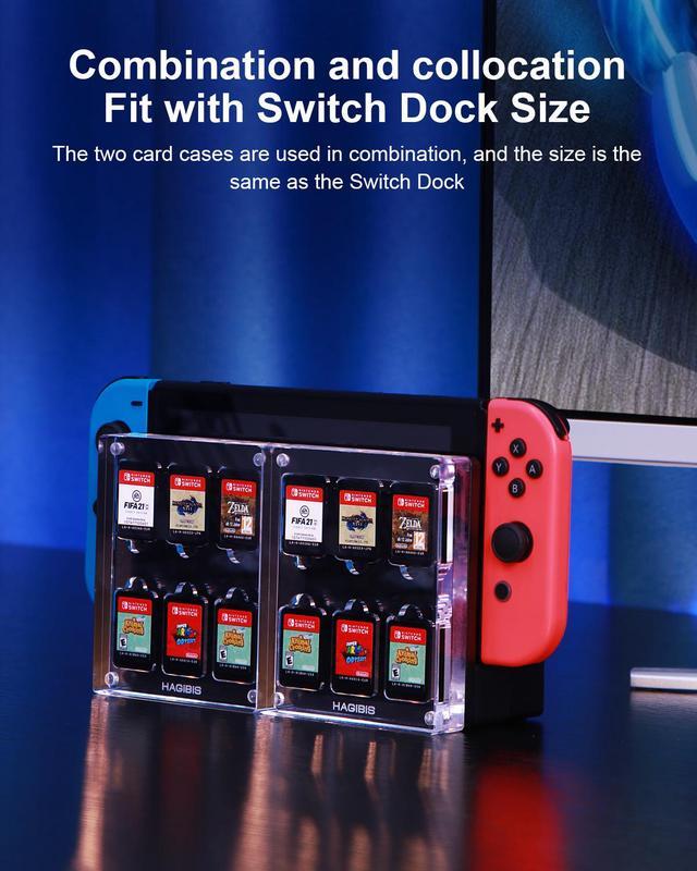 Alt view image 6 of 7 - Hagibis Game Card Case for Nintendo Switch, 6 Cartridge Slots Holder Protective Shockproof Display Cabinet, Transparent Acrylic Game Storage Box for Switch NS NX