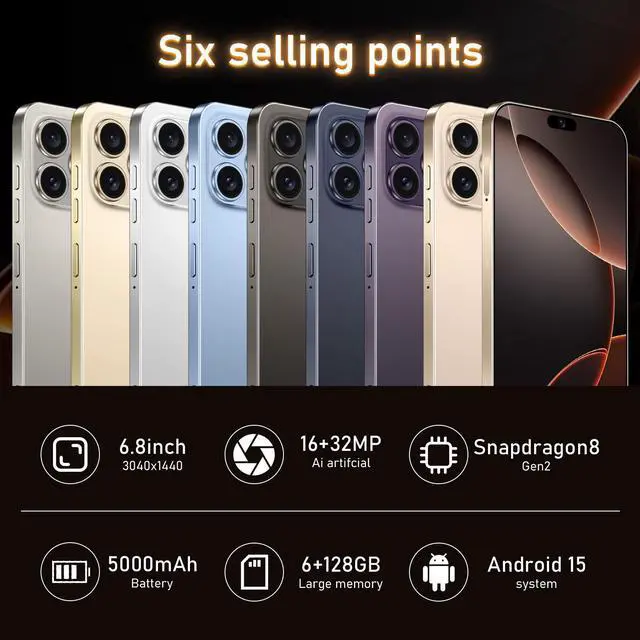 Alt view image 2 of 7 - GAMAKOO G16 PRO MAX 5G Smartphone Dual Sim 6GB+128GB | 6.8 inch Screen | Android 15 | 5000 mAh Battery | 16 MP+32 MP | Cheap Unlocked Cell Phone White