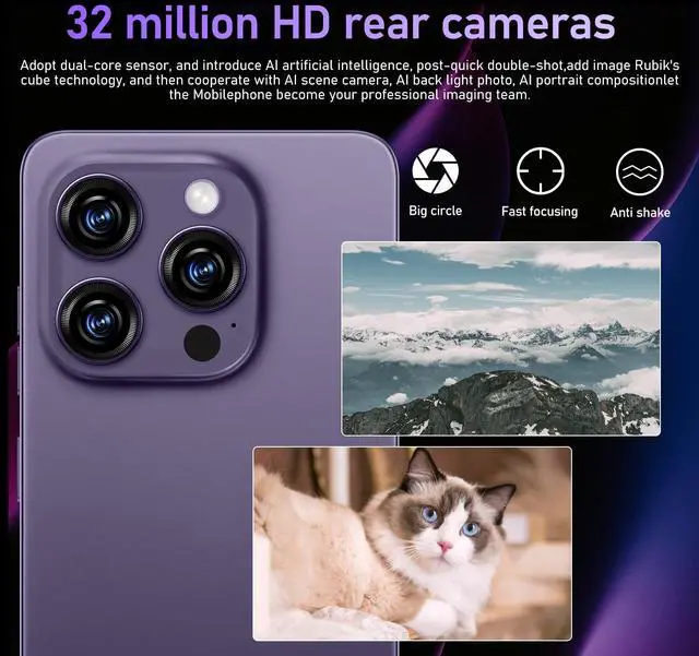 Alt view image 4 of 7 - GAMAKOO G16 PRO MAX 5G Smartphone Dual Sim 8GB+256GB | 7 inch Screen | Android 15 | 6000 mAh Battery | 16 MP+32 MP | Cheap Unlocked Cell Phone Dark Purple
