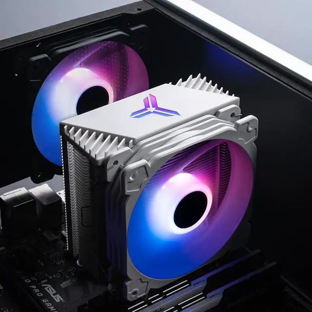 Alt view image 5 of 7 - JONSBO CR1000 WHITE CPU Cooler ,White Air Cooler series H:158mm, 4 Copper Heat-pipes Insert Aluminum Fin for AM4 /AM5/Intel LGA1200/115X, 120mm PWM  Colorful Fan  Detachable Blade, Lighting Top