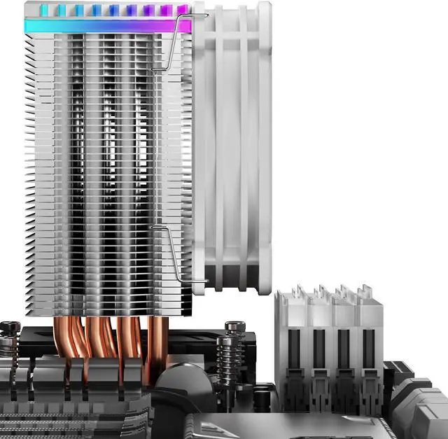 Alt view image 5 of 7 - JONSBO CR1400 WHITE CPU Cooler H126mm , Air Cooling Tower Radiator , Desktop PC AM4/AM5 heatsink, 4 Copper Heatpipes for AMD /Intel LGA1200/115X , 92mm RGB Fan, Auto RGB Lighting on Top, White