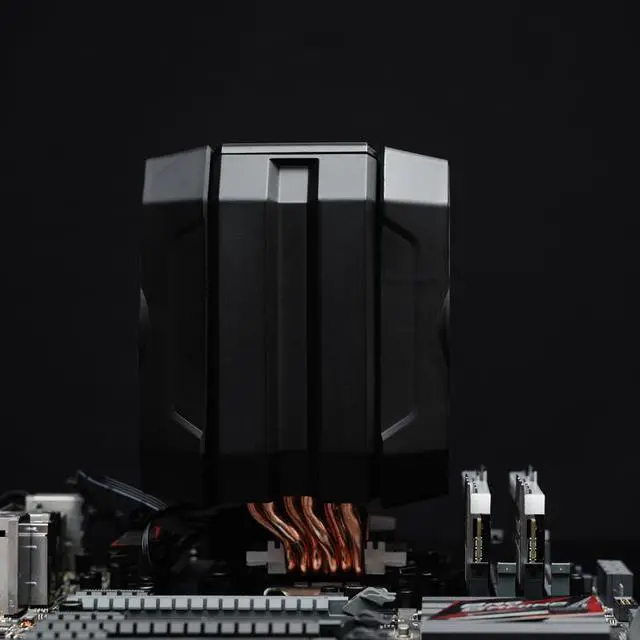 Alt view image 4 of 7 - JONSBO MX600 Dual Fan CPU Cooler , HDT 6 Copper Heat-pipes   Aluminum Fin for AMD /Intel LGA775/1200/115X, 131mm PWM Dual Fan , 5V Adressable RGB Top Cover,Fully Covered Armor,  Gray