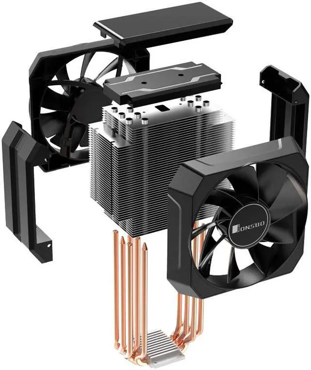 Alt view image 6 of 7 - JONSBO MX600 Dual Fan CPU Cooler , HDT 6 Copper Heat-pipes   Aluminum Fin for AMD /Intel LGA775/1200/115X, 131mm PWM Dual Fan , 5V Adressable RGB Top Cover,Fully Covered Armor,  Gray