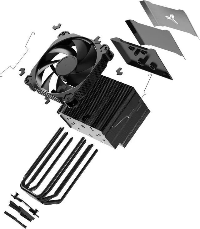 Alt view image 6 of 7 - JONSBO HX6250  Performance CPU Cooler, H162mm  6 Heat Pipe Single Tower Air Radiator , AM5, Crooked Neck Structure, No Block to Memory,14cm High Flow  4 Pin PWM Fan, CTG thermal grease, Black