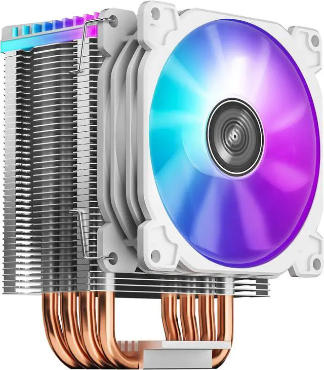 Alt view image 3 of 7 - JONSBO CR1400 WHITE CPU Cooler H126mm , Air Cooling Tower Radiator , Desktop PC AM4/AM5 heatsink, 4 Copper Heatpipes for AMD /Intel LGA1200/115X , 92mm RGB Fan, Auto RGB Lighting on Top, White
