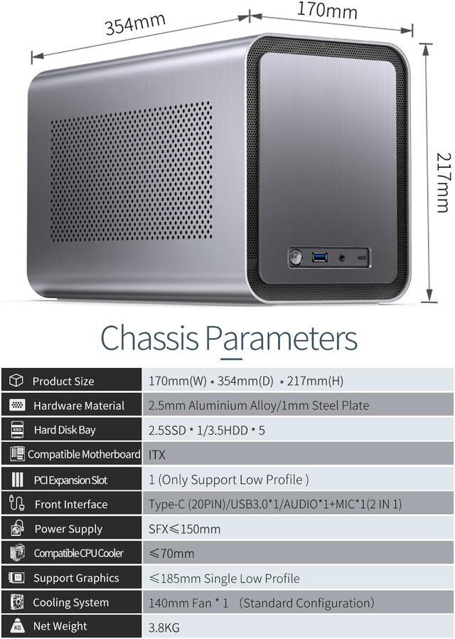 Alt view image 7 of 7 - JONSBO N1 Mini-ITX NAS Chassis, ITX Computer Case, 5+1 Disk Bays NAS Mini Aluminum with Steel Plate Case, Built-in 14cm Fan, Only SFX Power Bite, Support H 70mm CPU Cooler