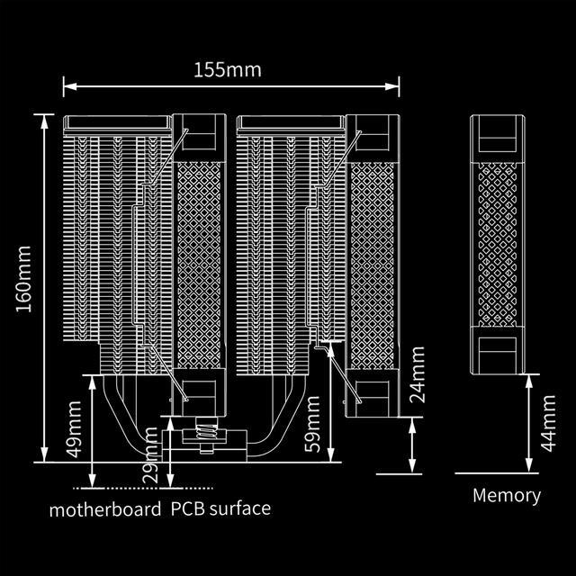 Alt view image 6 of 7 - JONSBO HX7280 TDP280W Performance CPU Cooler, 7 Copper Heatpipes Twin Tower Radiator,H:160MM, 2+1 Fans, LGA1700/AM5 Support, FDB Dynamic Hydraulic Bearing,Standard 1g German Silicone Grease, Black