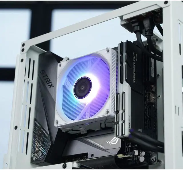 Alt view image 5 of 7 - JONSBO HX4170D WHITE High  Performance Down-flow CPU Cooling with Auto Colorful Lighting , H45.30mm Radiator, Full reflow Welded Fins Strong Copper Base with 4 High Load Heat Pipes, White