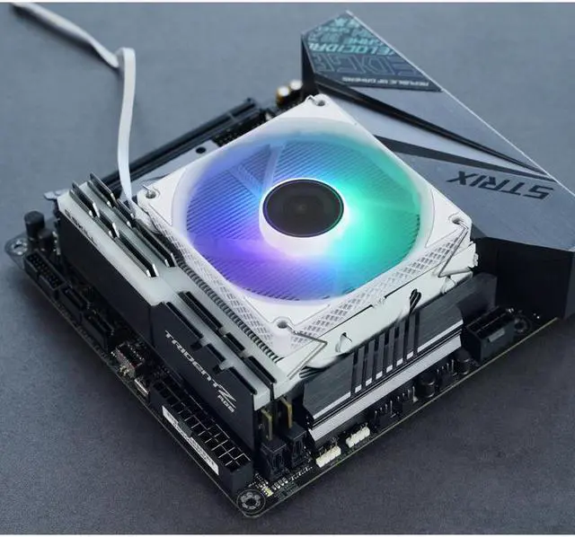 Alt view image 3 of 7 - JONSBO HX4170D WHITE High  Performance Down-flow CPU Cooling with Auto Colorful Lighting , H45.30mm Radiator, Full reflow Welded Fins Strong Copper Base with 4 High Load Heat Pipes, White