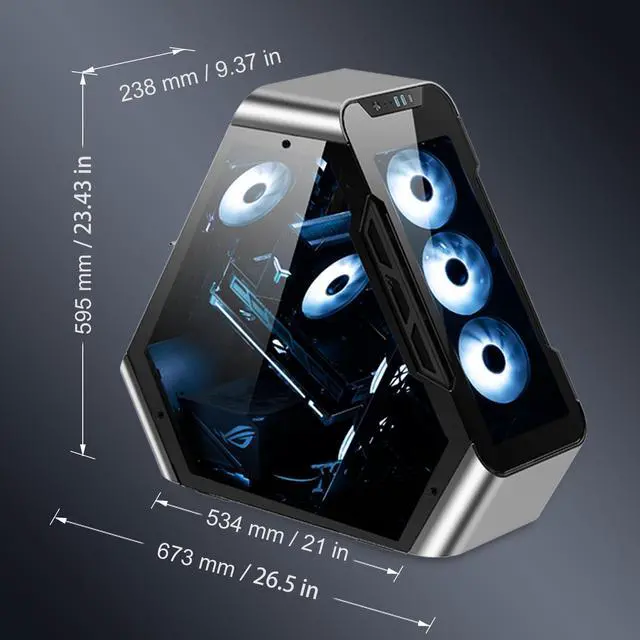 Alt view image 7 of 7 - JONSBO TR03-G SILVER ATX Mid Tower Computer Case, Triangular Heteroclite Aluminum ATX GAMING PC Case, RTX4090 Support, Support 360 Liquid / 175mm Air Cooling , Support PSU Standard ATX PS2(Max.185mm)