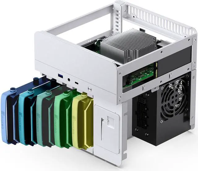 Alt view image 5 of 7 - JONSBO N2 WHITE Mini NAS Case ITX, 5+1 Disk Bays Mini Aluminum with Steel Plate Case, Built-in 12cm Fan, SFX Power Bite (L150mm Max.), Support 65mm CPU Cooler , Integrated Upper Cover Removable,White