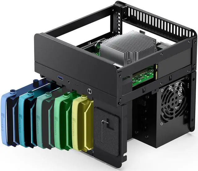 Alt view image 5 of 7 - JONSBO N2 BLACK Mini NAS Case ITX, 5+1 Disk Bays Mini Aluminum with Steel Plate Case, Built-in 12cm Fan, SFX Power Bite (L150mm Max.), Support 65mm CPU Cooler , Integrated Upper Cover Removable,Black