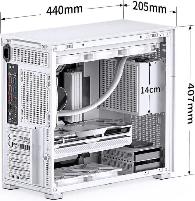 Alt view image 5 of 7 - JONSBO D41MESH WHITE ATX Computer Case, Tempered Glass-1 Side,Support MB ATX/M-ATX ,Support GPU RTX 4090(335-400mm),360/280/240AIO,Power ATX/SFX:100mm-220mm,Multiple Tool-free Design, White