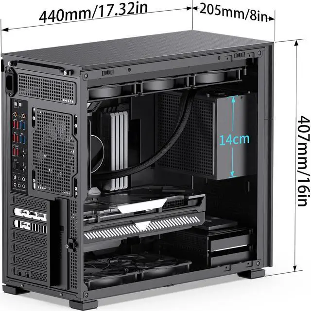 Alt view image 7 of 7 - JONSBO D41MESH BLACK ATX Computer Case, Tempered Glass-1 Side,Support MB ATX/M-ATX ,Support GPU RTX 4090(335-400mm),360/280/240AIO,Power ATX/SFX:100mm-220mm,Multiple Tool-free Design, Black