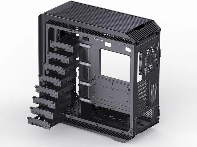 Alt view image 5 of 7 - JONSBO D500 BLACK E-ATX/ATX Full tower Computer Case, 10 Hard Disk Bit Expansion, Support 40 Series Long GPU/420 AIO, Al Alloy Shell in Fine Sandblasting,PSU Warehouse ( UP/DOWN) Interchangeable,Black