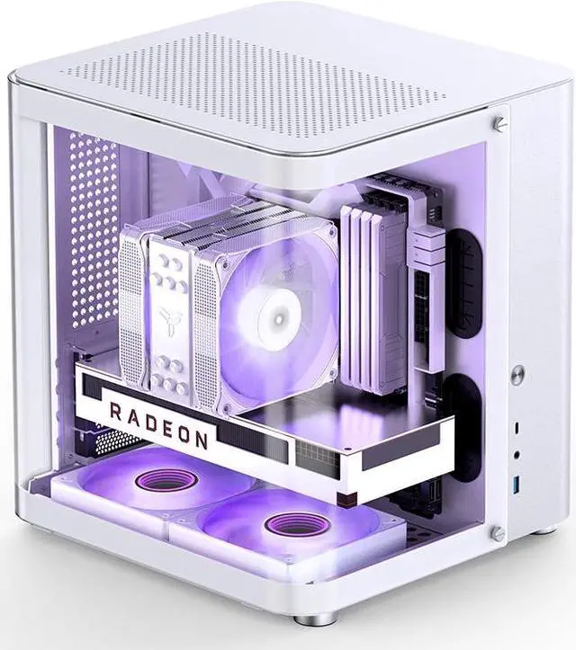 Alt view image 6 of 7 - JONSBO TK-1 WHITE V.2.0 Micro ATX Mini Tower Computer CASE, Hyperboloid Glass Design, Separated Cabinet structure, Al Alloy Shell Matx Desktop PC Case, Support ATX power supply/240 AIO/BTF MB, White