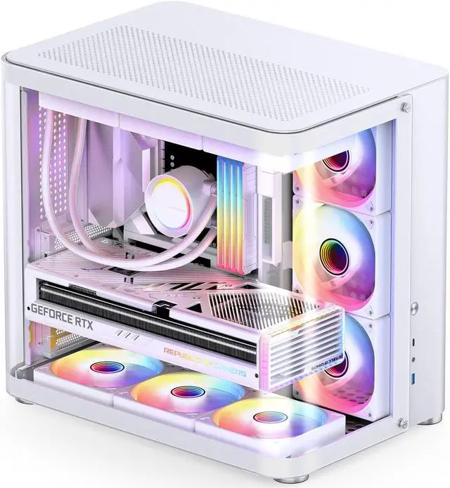 Alt view image 3 of 7 - JONSBO TK-2 WHITE Separated Cabinet Case, ATX Computer Case,Bi-Bent Surround View Glass , Aluminum Alloy, Support ITX/M-ATX /ATX,Support 360 AIO ,With Type-C  &3.0 USB Port, White