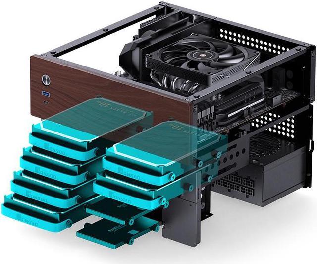 Alt view image 3 of 7 - JONSBO N4 BLACK NAS mini Chassis, Walnut Wood, 8-Drive Bay/6*3.5 "HDD (4 hot-swap,2 non hot-swap), 2*2.5SSD,Micro ATX/ITX Case, USB3.2Gen2Type-C, 1x120mm Fan built-in, Black