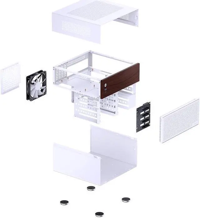 Alt view image 5 of 7 - JONSBO N4 WHITE NAS mini Chassis, Walnut Wood, 8-Drive Bay/6*3.5 "HDD (4 hot-swap,2 non hot-swap), 2*2.5SSD,Micro ATX/ITX Case, USB3.2Gen2Type-C, 1x120mm Fan built-in, White