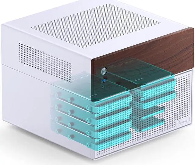 JONSBO N4 白 NAS向け PCケース JONSBO N4 WHITE NAS mini Chassis, Walnut Wood, 8-Drive Bay/6