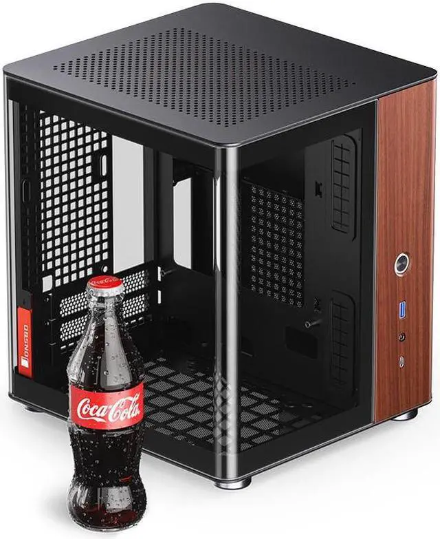 Alt view image 7 of 7 - JONSBO TK-0 Separated Cabinet ITX Case Mini Tower,270° Dual-Curved Glass, Al/Solid Walnut Wood, Compact Desktop Case SP GPU 230mm,Separate Air Intake for PSU, Multi Vents Cooling,4 Fan Position,Black