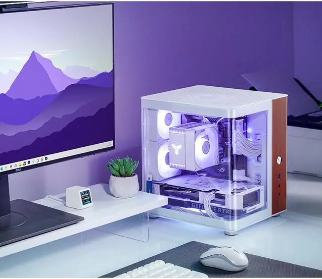 Alt view image 2 of 7 - JONSBO TK-0 Separated Cabinet ITX Case Mini Tower,270° Dual-Curved Glass, Al/Solid Walnut Wood, Compact Desktop Case SP GPU 230mm,Separate Air Intake for PSU, Multi Vents Cooling,4 Fan Position,White