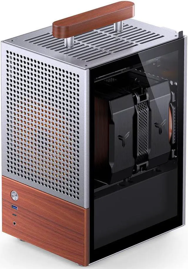 Main image of JONSBO T6 Silver ITX PC Case, Mini Tower Aluminum Chassis, with Multifunctional Handle,  Solid Wood Veneer SFF PC Case , MB:DTX/ITX, PC Case, Silver