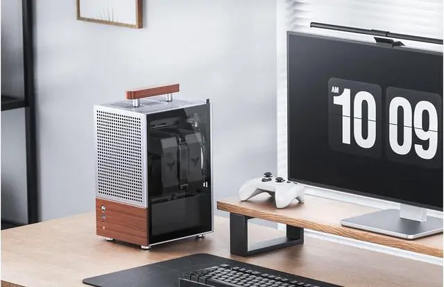 Alt view image 3 of 7 - JONSBO T6 Silver ITX PC Case, Mini Tower Aluminum Chassis, with Multifunctional Handle,  Solid Wood Veneer SFF PC Case , MB:DTX/ITX, PC Case, Silver