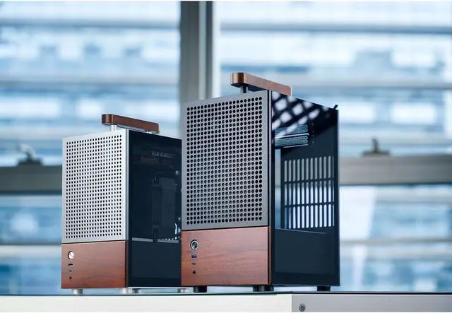 Alt view image 3 of 7 - JONSBO T6 Black ITX PC Case, Mini Tower Aluminum Chassis, with Multifunctional Handle,  Solid Wood Veneer SFF PC Case , MB:DTX/ITX, PC Case,Black