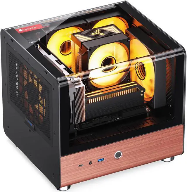 Alt view image 5 of 7 - JONSBO TK-0 Separated Cabinet ITX Case Mini Tower,270° Dual-Curved Glass, Al/Solid Walnut Wood, Compact Desktop Case SP GPU 230mm,Separate Air Intake for PSU, Multi Vents Cooling,4 Fan Position,Black