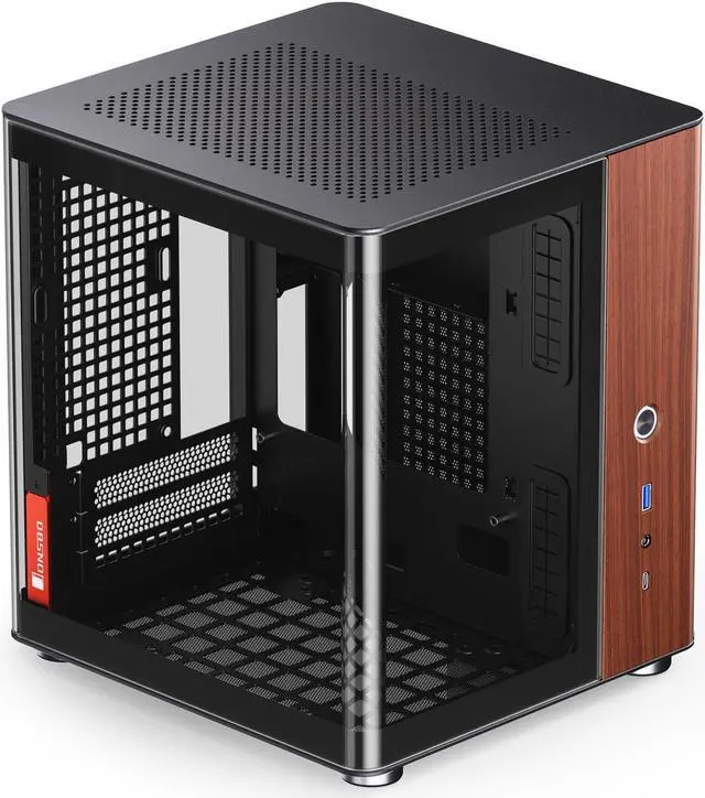 Alt view image 3 of 7 - JONSBO TK-0 Separated Cabinet ITX Case Mini Tower,270° Dual-Curved Glass, Al/Solid Walnut Wood, Compact Desktop Case SP GPU 230mm,Separate Air Intake for PSU, Multi Vents Cooling,4 Fan Position,Black