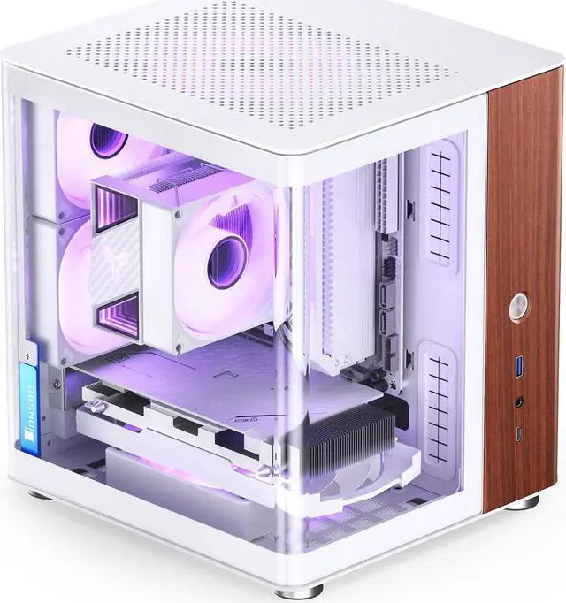 Main image of JONSBO TK-0 Separated Cabinet ITX Case Mini Tower,270° Dual-Curved Glass, Al/Solid Walnut Wood, Compact Desktop Case SP GPU 230mm,Separate Air Intake for PSU, Multi Vents Cooling,4 Fan Position,White