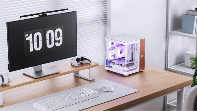 Alt view image 7 of 7 - JONSBO TK-0 Separated Cabinet ITX Case Mini Tower,270° Dual-Curved Glass, Al/Solid Walnut Wood, Compact Desktop Case SP GPU 230mm,Separate Air Intake for PSU, Multi Vents Cooling,4 Fan Position,White
