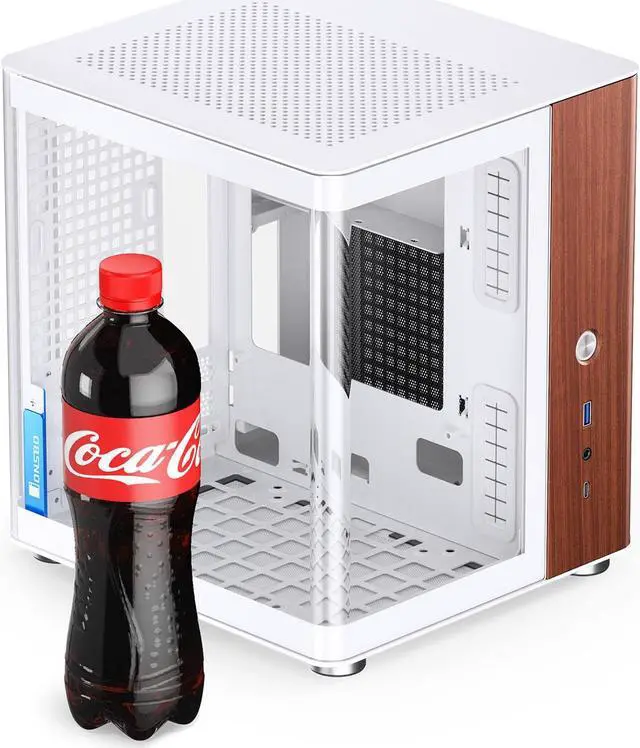 Alt view image 6 of 7 - JONSBO TK-0 Separated Cabinet ITX Case Mini Tower,270° Dual-Curved Glass, Al/Solid Walnut Wood, Compact Desktop Case SP GPU 230mm,Separate Air Intake for PSU, Multi Vents Cooling,4 Fan Position,White