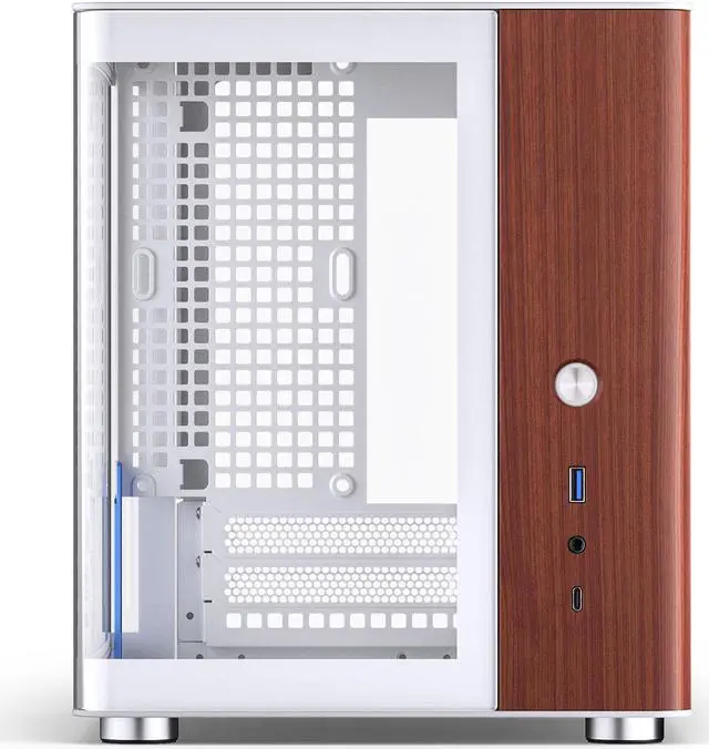 Alt view image 4 of 7 - JONSBO TK-0 Separated Cabinet ITX Case Mini Tower,270° Dual-Curved Glass, Al/Solid Walnut Wood, Compact Desktop Case SP GPU 230mm,Separate Air Intake for PSU, Multi Vents Cooling,4 Fan Position,White