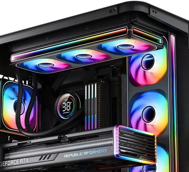 Alt view image 3 of 7 - JONSBO ZB-360B PC Case Fan, Silent Computer Fan with Axis & 4-Sides Infinity Mirror, All-IN-One, Single Frame Unit with 3x120mm ARGB Fans, 4 Pin PWM,3Pin ARGB, Fan 2400RPM, Black