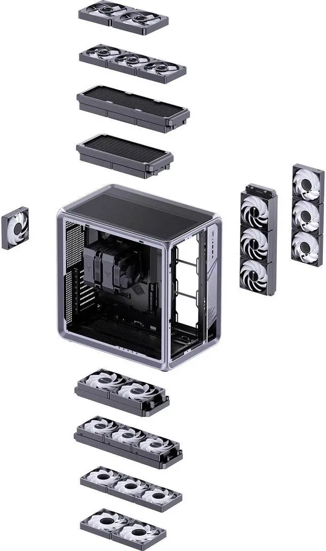 Alt view image 7 of 7 - New JONSBO BO400 ATX Computer Case, Aluminum Frame, SP Back-Connect MB,High Comp PC Case,SP GPU 435mm/PSU 200mm/AIO360x3,3 Sided View,Top Front Interchangeable Glass/Mesh Desktop Display Chassis, Gray