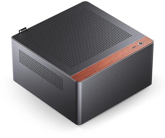 Main image of JONSBO N10 BLACK MINI ITX PC Case, Aluminum Alloy with Walnut Trim Desktop Case, Standing or Lying , Compatible with 1U Flex PSU,Compact & Portable 4.5L SFF Case, With 2Fans,4x2.5"SSD, Black
