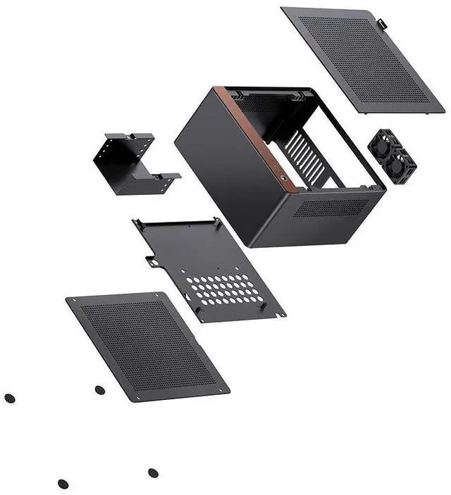 Alt view image 5 of 6 - JONSBO N10 BLACK MINI ITX PC Case, Aluminum Alloy with Walnut Trim Desktop Case, Standing or Lying , Compatible with 1U Flex PSU,Compact & Portable 4.5L SFF Case, With 2Fans,4x2.5"SSD, Black