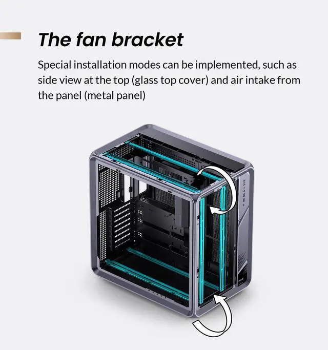 Alt view image 6 of 7 - New JONSBO BO400 ATX Computer Case, Aluminum Frame, SP Back-Connect MB,High Comp PC Case,SP GPU 435mm/PSU 200mm/AIO360x3,3 Sided View,Top Front Interchangeable Glass/Mesh Desktop Display Chassis, Gray