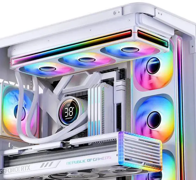 Alt view image 6 of 6 - JONSBO ZB-360WR (Reversed) PC Case Fan, Silent Computer Fan with Axis & 4-Sides Infinity Mirror, All-IN-One, Single Frame Unit with 3x120mm ARGB Fans, 4 Pin PWM,3Pin ARGB, Fan 1800RPM, White