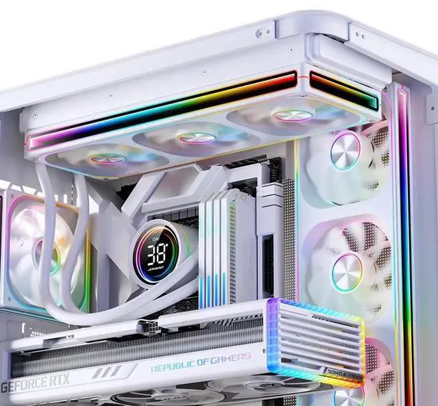 Alt view image 6 of 6 - JONSBO ZA-360WR(Reversed) PC Case Fan, All-IN-One Single Frame Unit with 3x120mm ARGB Fans 4 Pin PWM,3Pin ARGB, Silent Computer Fan with 4-Sides Infinity Mirror Fan 1800RPM, Aluminum Nameplate, White