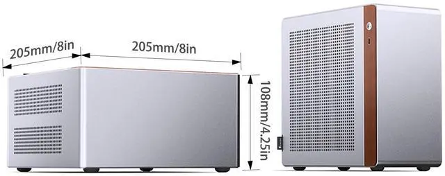 Alt view image 2 of 7 - JONSBO NV10 SILVER  MINI ITX PC Case, Aluminum Alloy with Walnut Trim Desktop Case,  Compatible with 1U Flex PSU, low-Profile GPU,Compact &Portable 4.5L Case,with a PCI-E 4.0 Extended Cable, SILVER