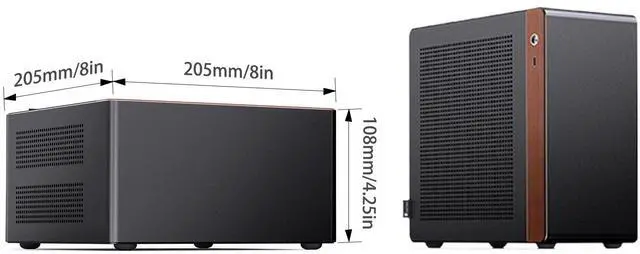 Alt view image 2 of 7 - JONSBO NV10 BLACK  MINI ITX PC Case, Aluminum Alloy with Walnut Trim Desktop Case,  Compatible with 1U Flex PSU, low-Profile GPU,Compact &Portable 4.5L Case,with a PCI-E 4.0 Extended Cable, NV10 BLACK