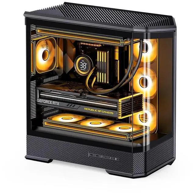 Main image of JONSBO D400 BLACK ATX PC Case, Supports ATX / M-ATX / ITX MB, Golden-Ratio 3D Shape Design, Integrated Cured Tempered Glass, Desktop Case,SP Back-connect MB/Vertical GPU/AIO360,Multi Fan Bays, Black