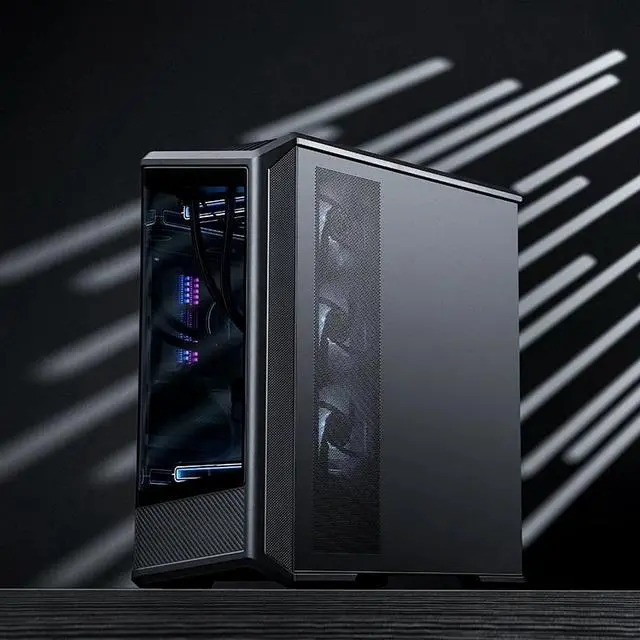 Alt view image 6 of 7 - JONSBO D400 BLACK ATX PC Case, Supports ATX / M-ATX / ITX MB, Golden-Ratio 3D Shape Design, Integrated Cured Tempered Glass, Desktop Case,SP Back-connect MB/Vertical GPU/AIO360,Multi Fan Bays, Black