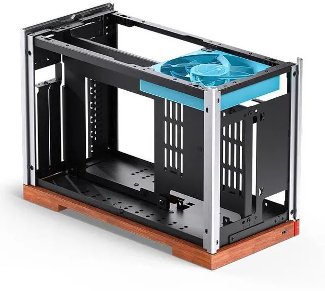 Alt view image 3 of 7 - JONSBO T9 Mini ITX PC Case,SFF Tool-free Mesh Desktop Case,A4 Compartment Structure,Black Walnut Solid Wood Base,3 levels Adjustable for MB,4mm AL,SP SFX100mm/GPU202mm-310mm, With a PCI-E Cable,Silver