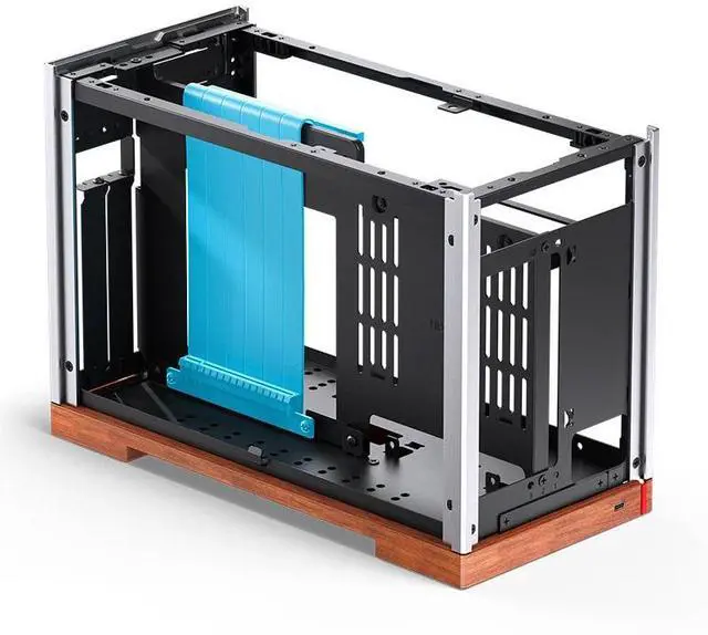 Alt view image 2 of 7 - JONSBO T9 Mini ITX PC Case,SFF Tool-free Mesh Desktop Case,A4 Compartment Structure,Black Walnut Solid Wood Base,3 levels Adjustable for MB,4mm AL,SP SFX100mm/GPU202mm-310mm, With a PCI-E Cable,Silver